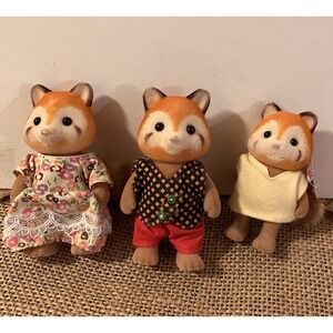Calico Critters Sylvanian 3 Rare Red Panda Family Vintage Flocked